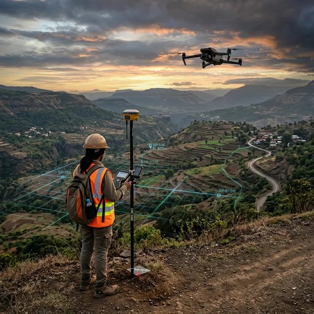 DGPS and Total Station survey team in field